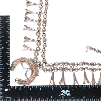 c1920's Antique Navajo Ingot silver squash blossom Necklace with ornate Naja