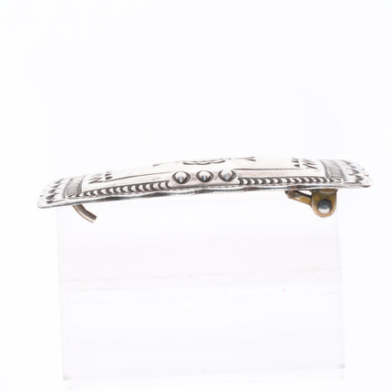 1.5" vintage Navajo deep stamped sterling silver rectangular belt buckle