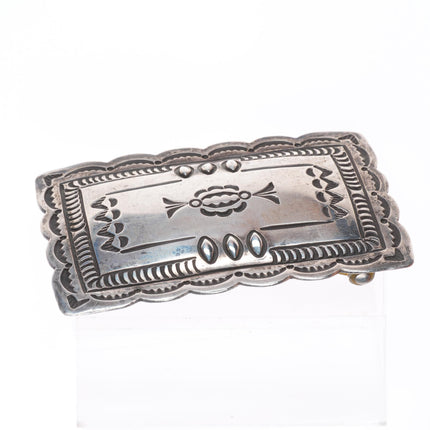 1.5" vintage Navajo deep stamped sterling silver rectangular belt buckle