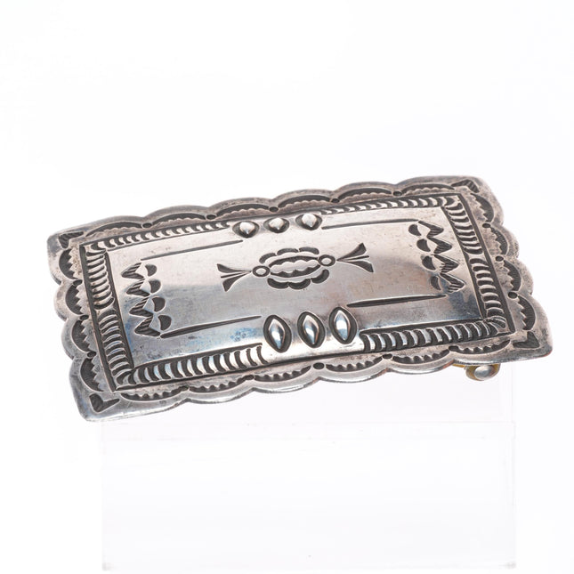 1.5" vintage Navajo deep stamped sterling silver rectangular belt buckle