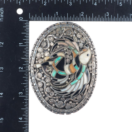 1.5" vintage Zuni John Lucio Eagle Dancer inlaid sterling silver belt buckle