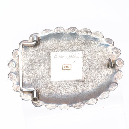 1.5" Ervin Hoskie Navajo  14k gold & Sterling silver turquoise belt buckle