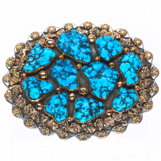 1.5" Ervin Hoskie Navajo  14k gold & Sterling silver turquoise belt buckle