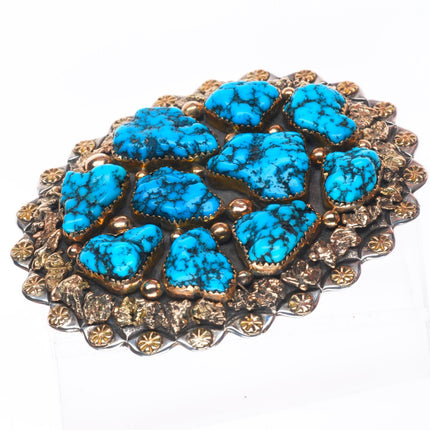 1.5" Ervin Hoskie Navajo  14k gold & Sterling silver turquoise belt buckle