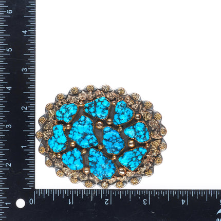 1.5" Ervin Hoskie Navajo  14k gold & Sterling silver turquoise belt buckle