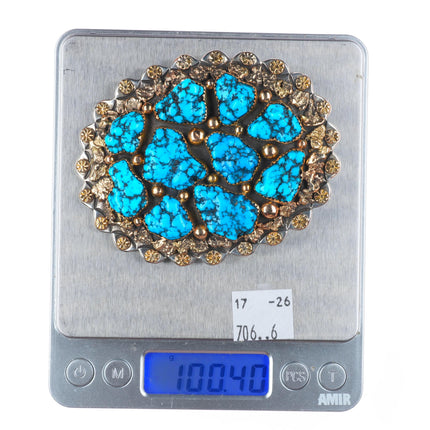 1.5" Ervin Hoskie Navajo  14k gold & Sterling silver turquoise belt buckle