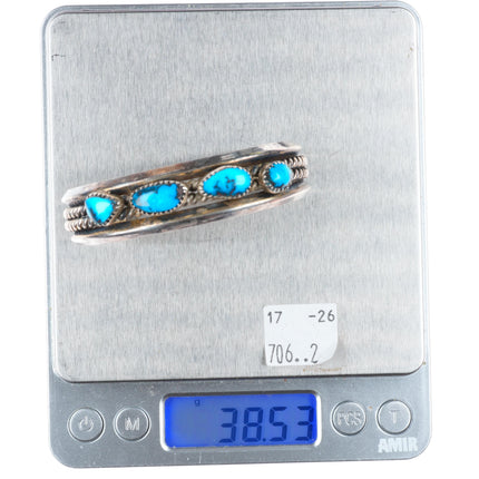 6.4" Vintage Navajo Bisbee Turquoise sterling silver 4 stone cuff bracelet
