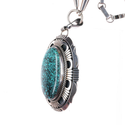Will Denetdale Navajo sterling silver spiderweb turquoise cone beaded necklace