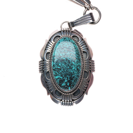 Will Denetdale Navajo sterling silver spiderweb turquoise cone beaded necklace