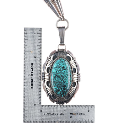 Will Denetdale Navajo sterling silver spiderweb turquoise cone beaded necklace