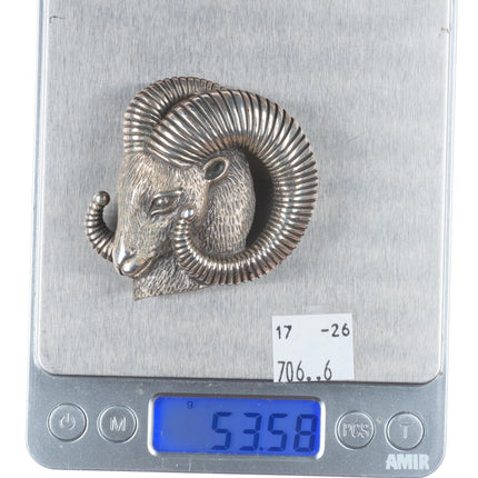 1.25" Wilson sterling silver Bighorn Sheep Ram southwestern belt buckle