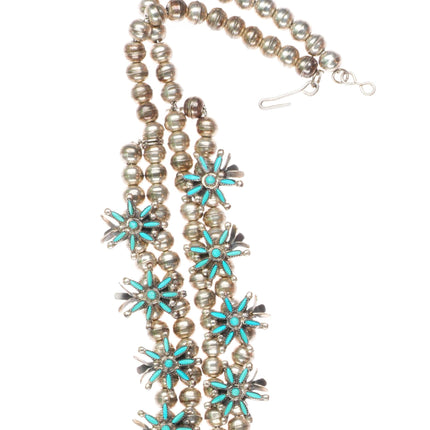 Lorna Mahkee Zuni sterling silver needlepoint turquoise squash blossom necklace