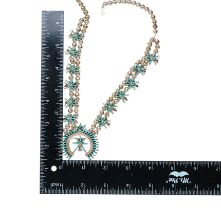 Lorna Mahkee Zuni sterling silver needlepoint turquoise squash blossom necklace
