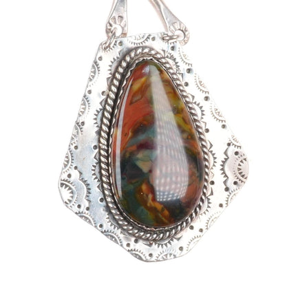 27" Vintage Navajo sterling silver Agate link necklace with nice stampwork