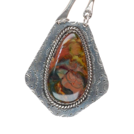 27" Vintage Navajo sterling silver Agate link necklace with nice stampwork