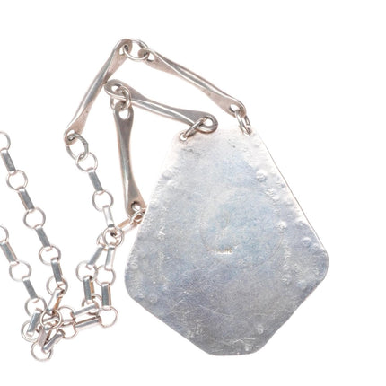 27" Vintage Navajo sterling silver Agate link necklace with nice stampwork