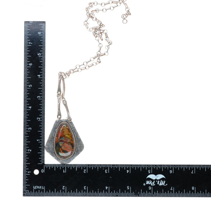 27" Vintage Navajo sterling silver Agate link necklace with nice stampwork