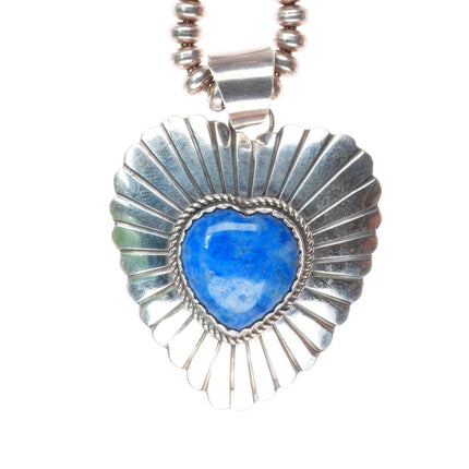 25" Marcella James Navajo sterling silver Denim Lapis beaded pearls necklace