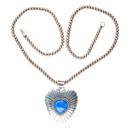 25" Marcella James Navajo sterling silver Denim Lapis beaded pearls necklace