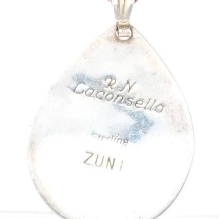 22" Laconsello Zuni sterling silver flush inlaid Hummingbird pendant necklace