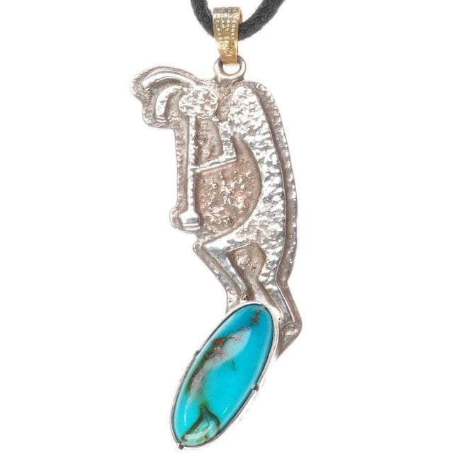 Whirling Wind Ray Morton Navajo Tufa Cast Kokopelli pendant with nice turquoise