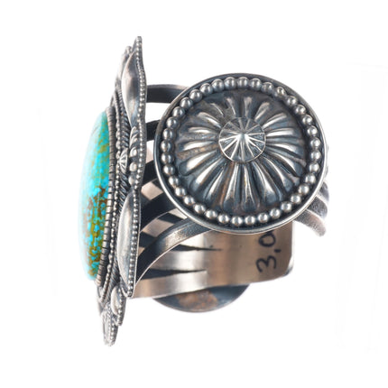 6.9" Hemerson Brown Navajo sterling silver spiderweb turquoise cuff bracelet