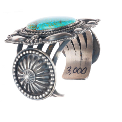 6.9" Hemerson Brown Navajo sterling silver spiderweb turquoise cuff bracelet