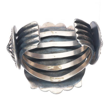 6.9" Hemerson Brown Navajo sterling silver spiderweb turquoise cuff bracelet