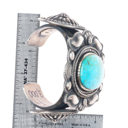 6.9" Hemerson Brown Navajo sterling silver spiderweb turquoise cuff bracelet