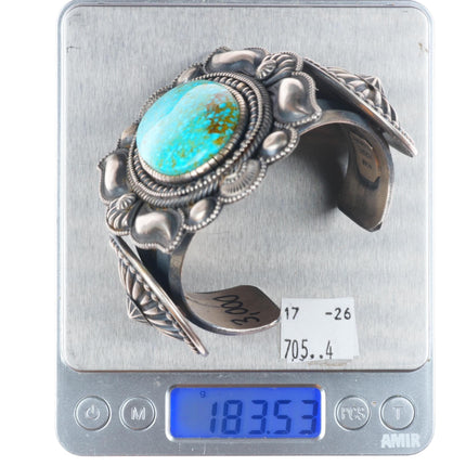 6.9" Hemerson Brown Navajo sterling silver spiderweb turquoise cuff bracelet