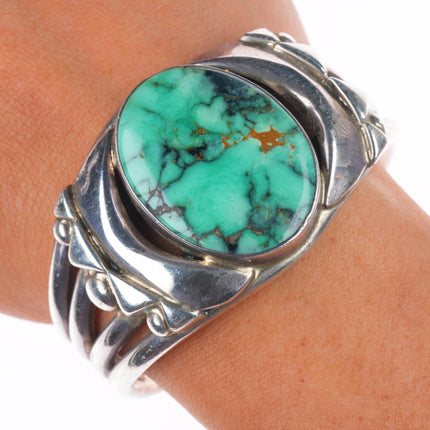 6.2" Orville Tsinnie Navajo sterling silver cuff bracelet with nice turquoise