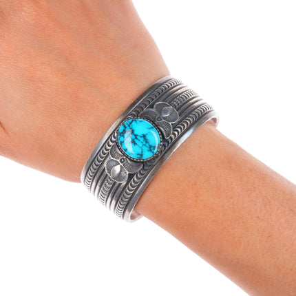 6.55" Gary Reeves Navajo sterling silver high grade turquoise cuff bracelet