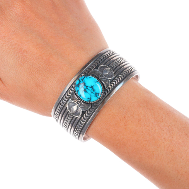 6.55" Gary Reeves Navajo sterling silver high grade turquoise cuff bracelet