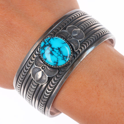 6.55" Gary Reeves Navajo sterling silver high grade turquoise cuff bracelet