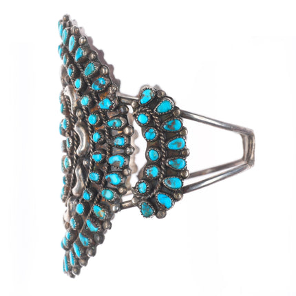 6.9" c1930's Zuni sterling silver large petit point nice turquoise cuff bracelet