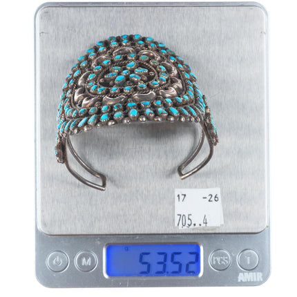6.9" c1930's Zuni sterling silver large petit point nice turquoise cuff bracelet