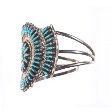6.7" Vintage Zuni sterling silver needlepoint turquoise cuff bracelet