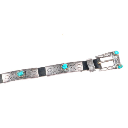 Vintage Navajo sterling silver turquoise on leather concho belt style hatband