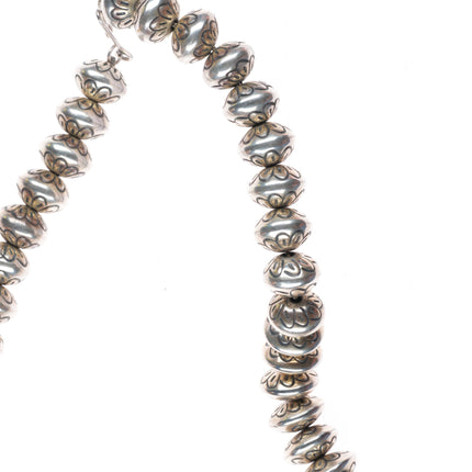 23.5" Vintage Navajo pearls sterling silver handmade/hand stamped bead necklace