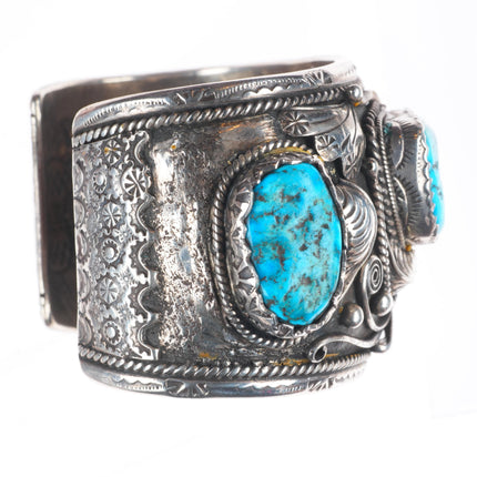 6.9" Carl & Irene Clark Navajo sterling silver turquoise and coral cuff bracelet