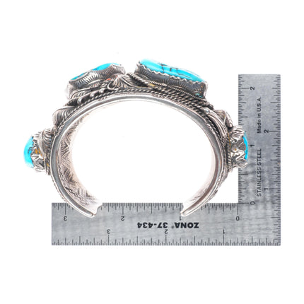 6.9" Carl & Irene Clark Navajo sterling silver turquoise and coral cuff bracelet