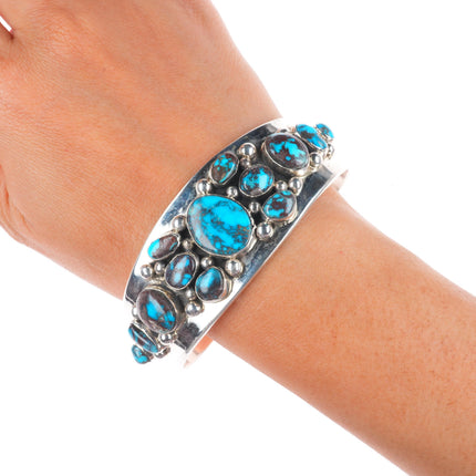 7.3" Eugene Belone Navajo Bisbee Turquoise sterling silver cuff bracelet