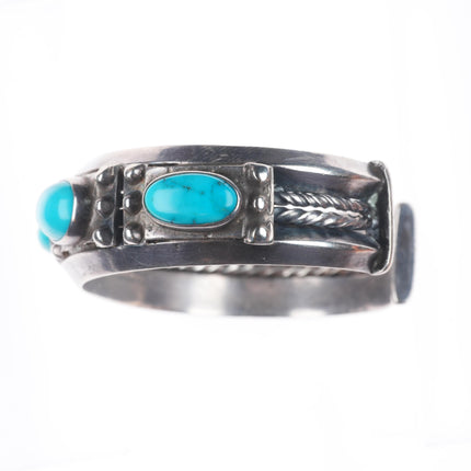 7" c1930 Vintage Navajo Ingot silver 5 stone turquoise cuff bracelet