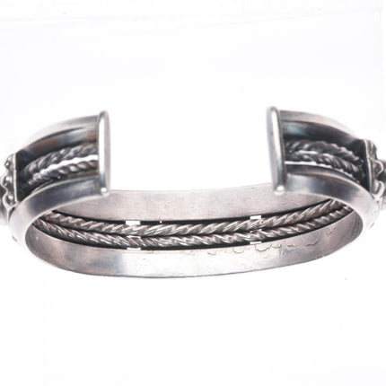 7" c1930 Vintage Navajo Ingot silver 5 stone turquoise cuff bracelet