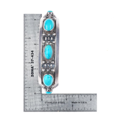 7" c1930 Vintage Navajo Ingot silver 5 stone turquoise cuff bracelet