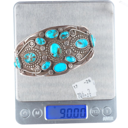 7.5" 30's-40's Navajo masterpiece sterling silver turquoise cuff bracelet
