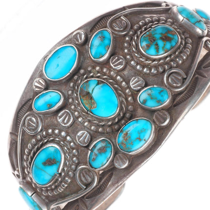 7.5" 30's-40's Navajo masterpiece sterling silver turquoise cuff bracelet