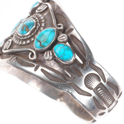 7.5" 30's-40's Navajo masterpiece sterling silver turquoise cuff bracelet