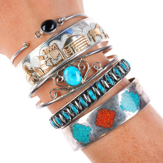 5.5"-6.5" Vintage southwest/Navajo sterling silver cuff bracelet lot turquoise