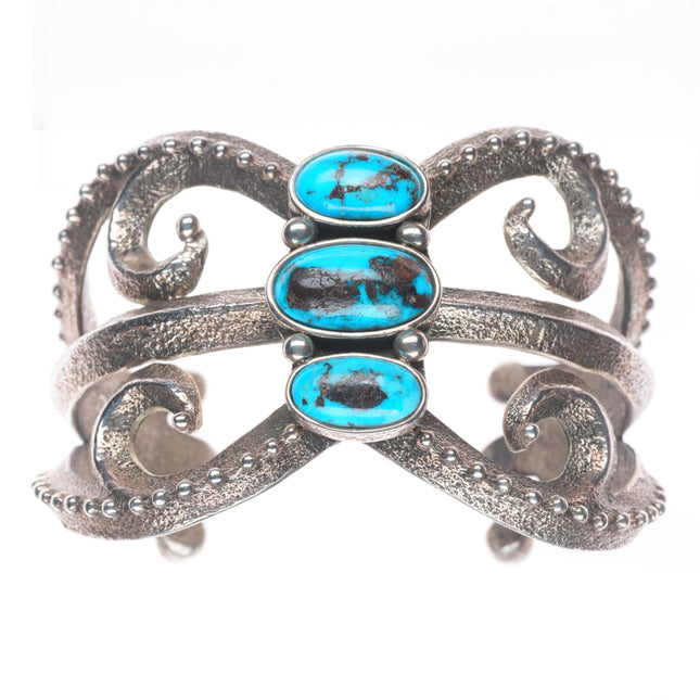 6.75" Philander Begay Navajo Tufa Cast sterling silver-turquoise cuff bracelet